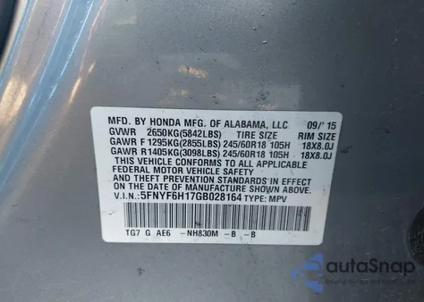 2016 Honda Pilot Lx из США, поврежденный, VIN 5FNYF6H17GB028164